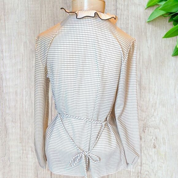 Vintage Lynn Davis Windowpane Ruffle Front Shirt 10 - Picture 3 of 15